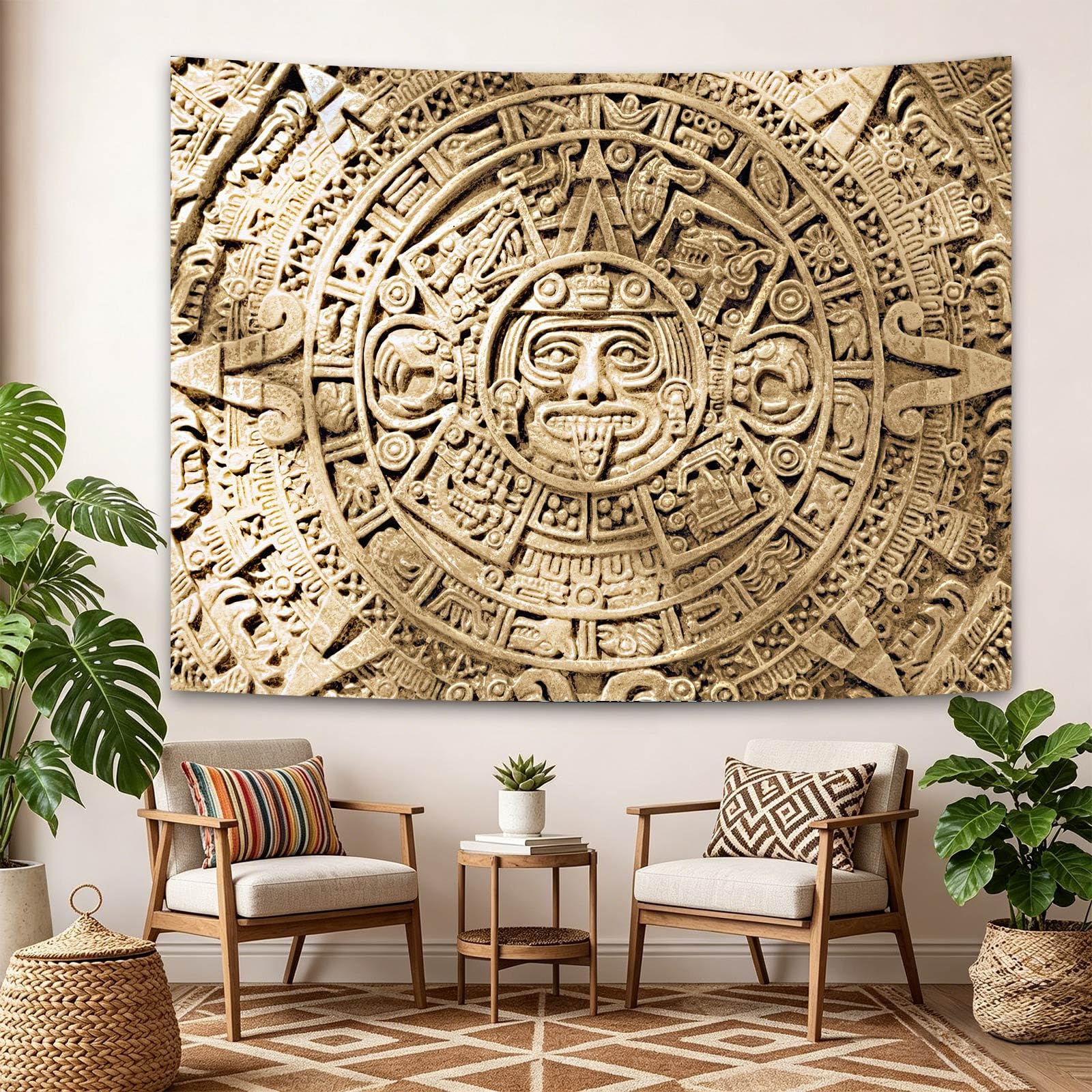Amazon.co.jp: マヤ暦タペストリー、古代アステカアート、メキシコの壁